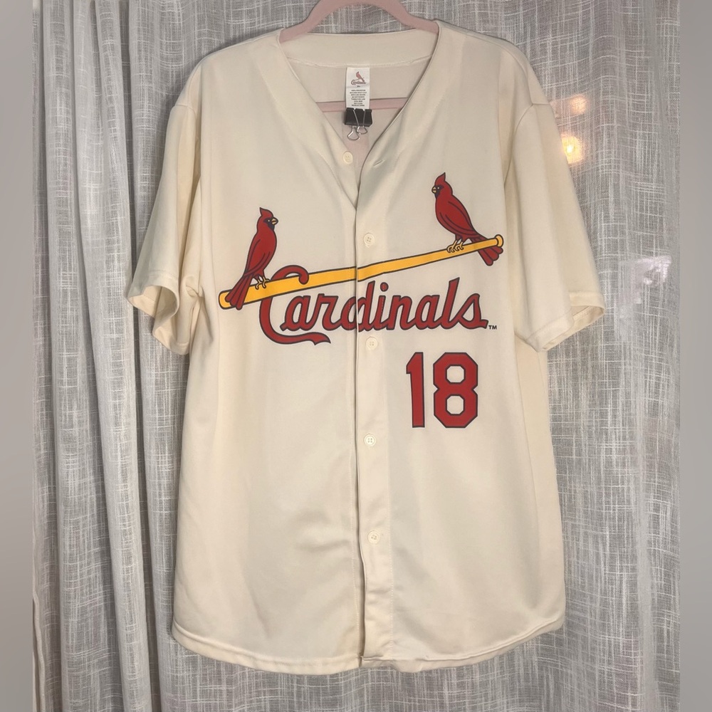 St. Louis Cardinals Mike Shannon #18 SGA Button Up Jersey Off White MLB Men’s XL